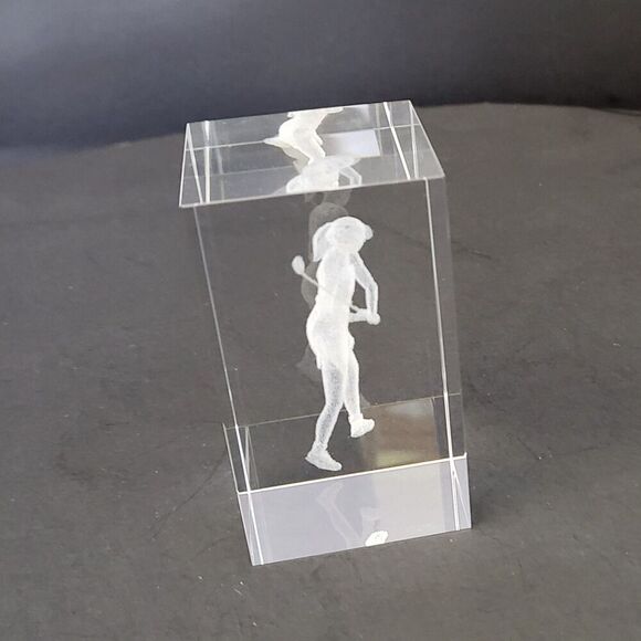 Crystal Impressions Female Golfer Laser Engraved Crystal Cube Paperweight w/ Box - Picture 4 of 15